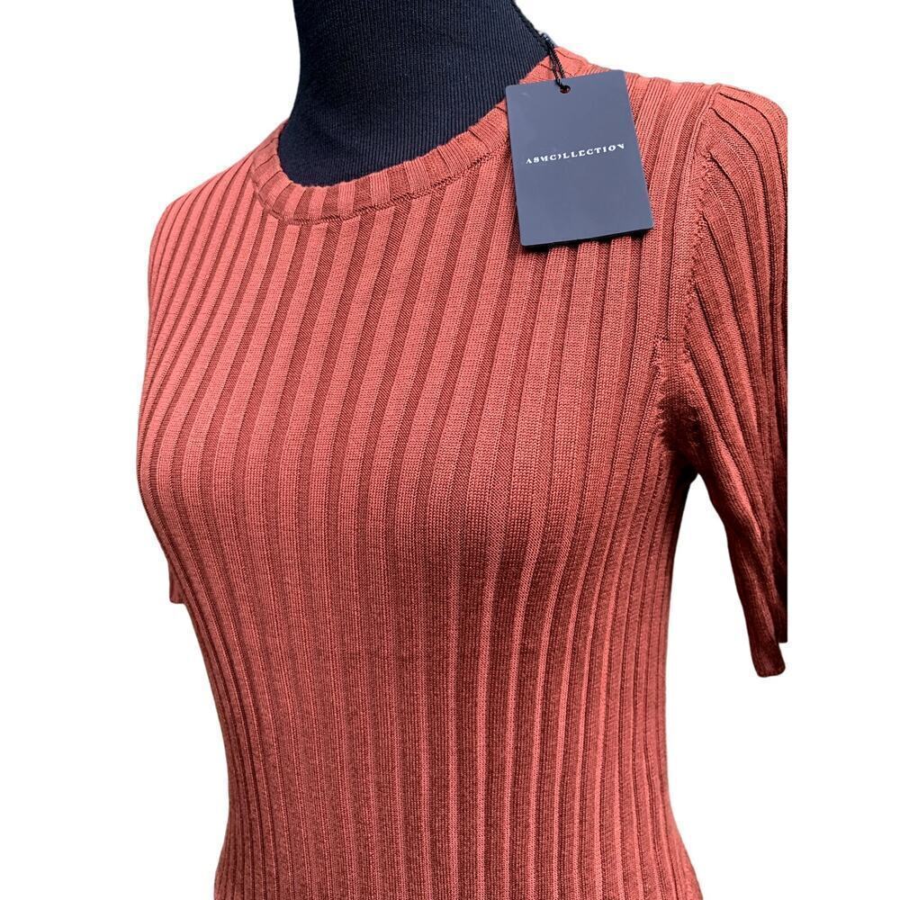 NEW w/Tags ASM Collection Rust Orange Fall Ribbed Knit Sweater Dress Small - Picture 2 of 5